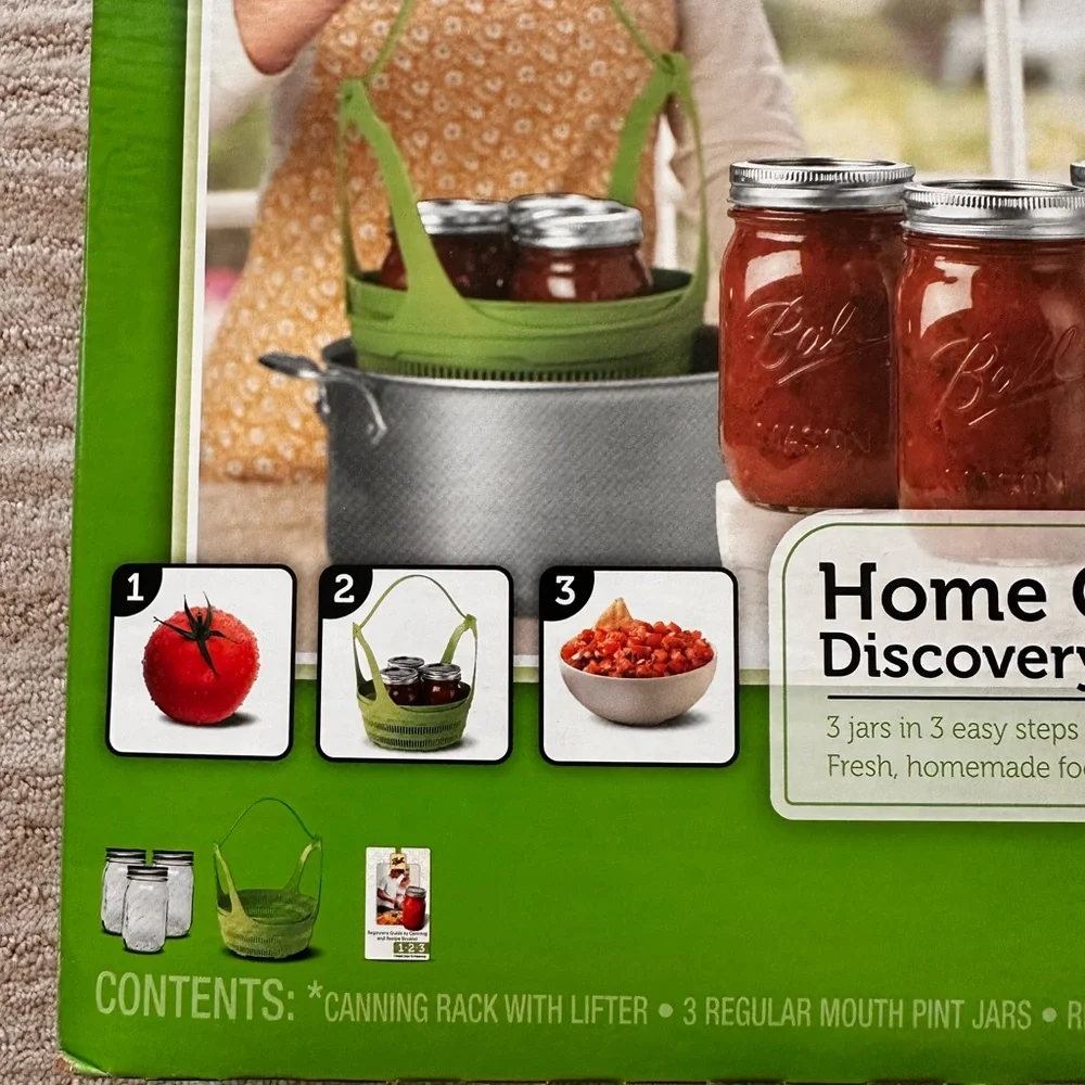 NIB Ball Canning Discovery Kit with Small-Batch Rack, 3 Jars and Recipe Book